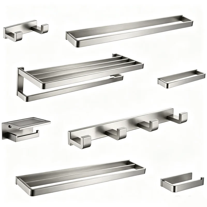 Brushed Nickel Stainless Steel 2 4 6 Hook Towel RackToilet Paper Holder Robe Hook Towel Bar Toilet Brush Bathroom Accessorie
