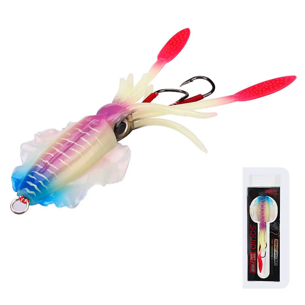 

For Sea Bass/Grouper/Tuna Squid Trap Fishing Lures Soft Rigged Luminous/UV Jig Trolling 360° Light Refraction Fish Attraction