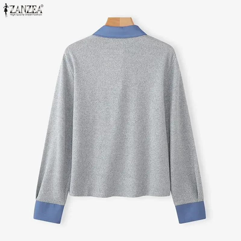 

ZANZEA Модные женские рубашки с длинным рукавом, туники, цветные лоскутные блузки, элегантные офисные блузки для женщин, осенняя уличная одежда, Blusas Femininas