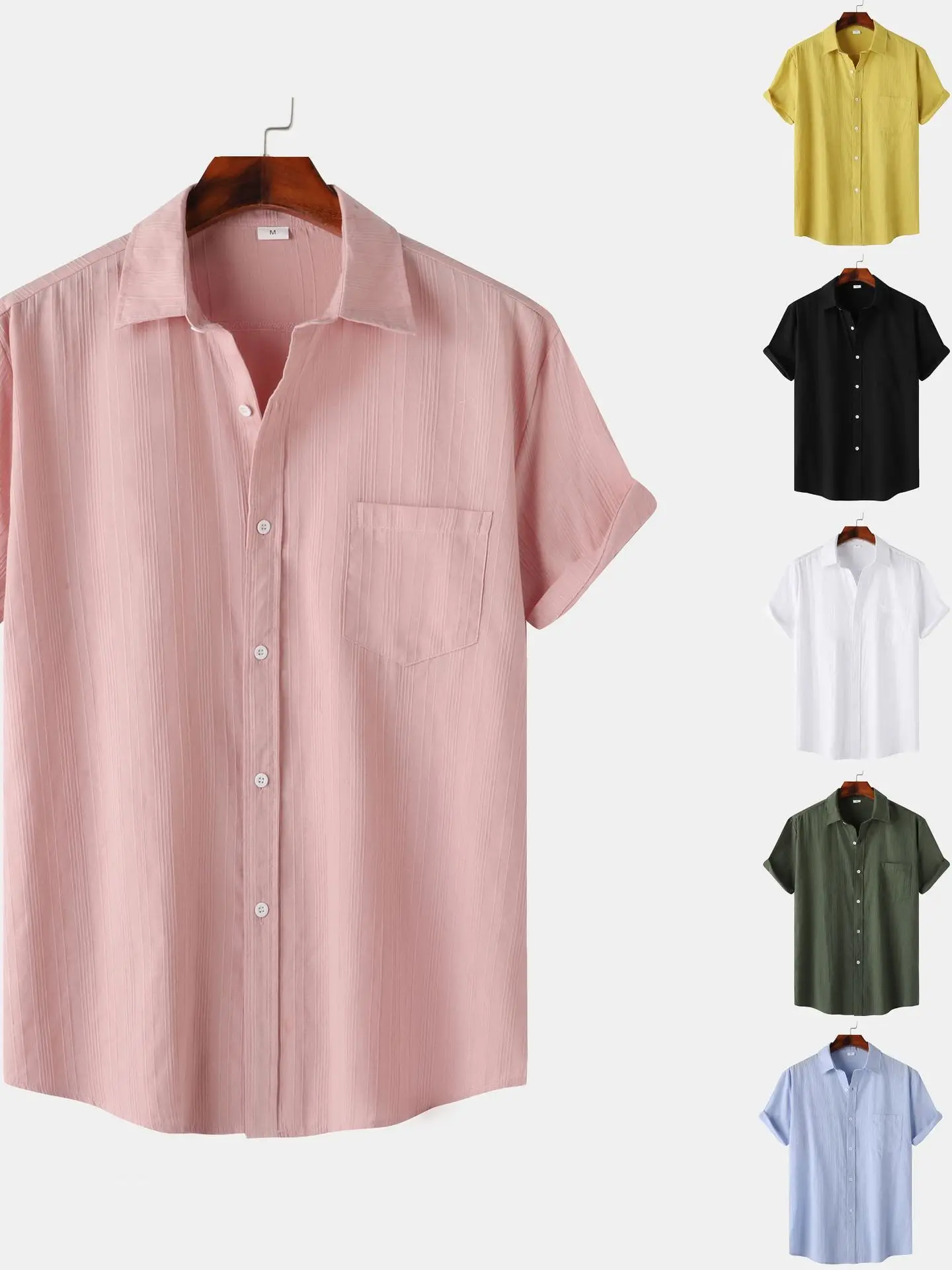 

Loose ort Sve Pure Color irt Button-Up Casual European Sle Men's Faion Basic Color T-irt with ket