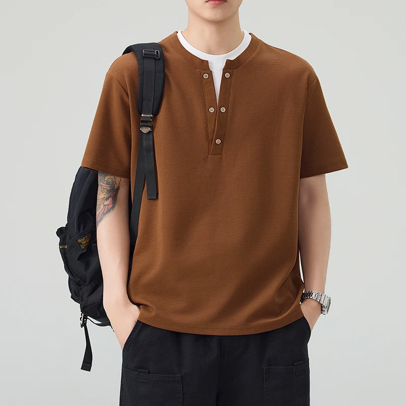 Fashion T Shirt for Man Mock Two Piece Textured Feel Old Money Style Casual Short Sleeve