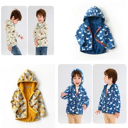 2-6T  Children Clothing for Boys Girls Winter Fleece Jackets Zipper Animals Print Hooded Hot Selling Thick Baby Coats