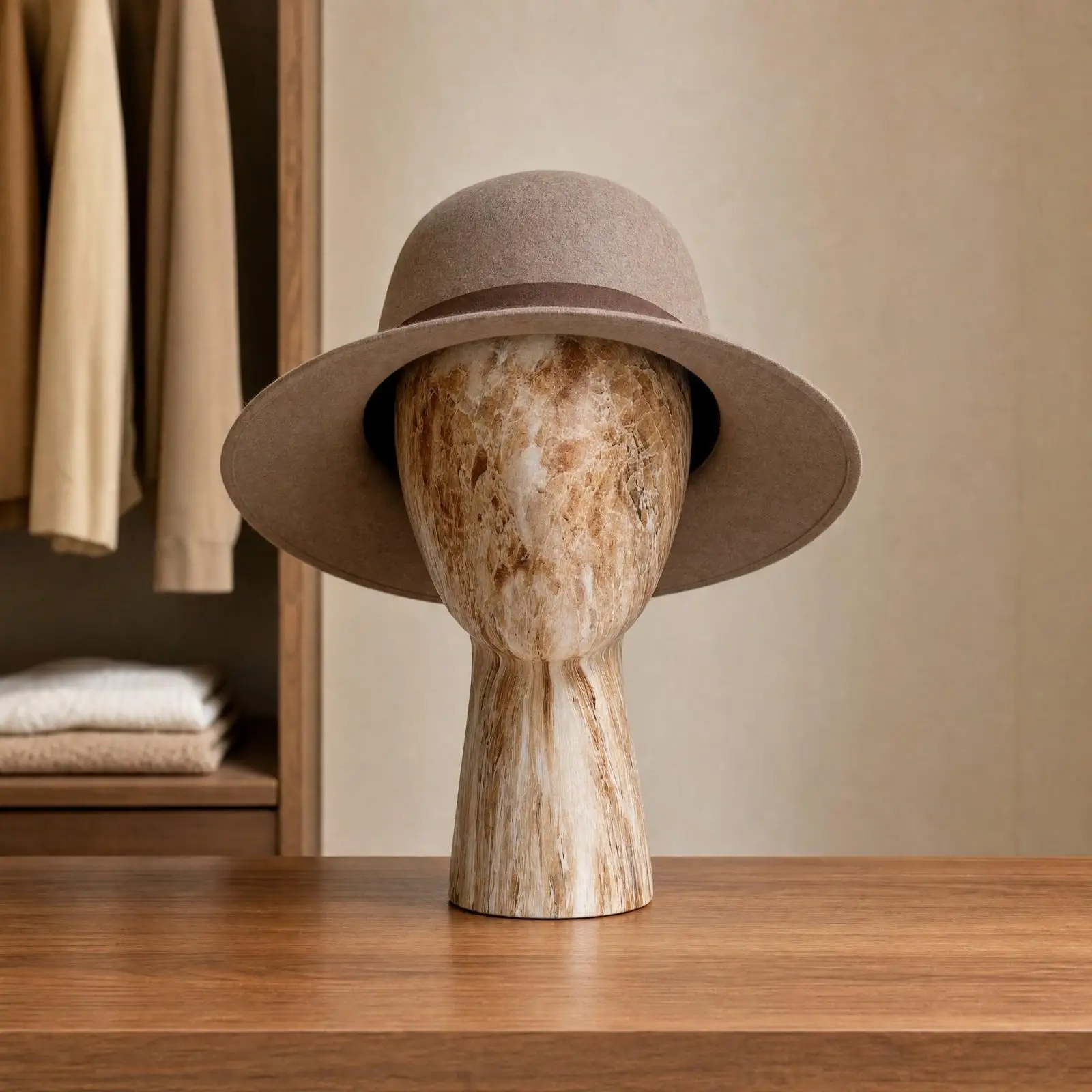 Freestanding Hat Display Head Form Glossy Fiberglass Hat Display Head Textured Surface Decorative for Retail Counter