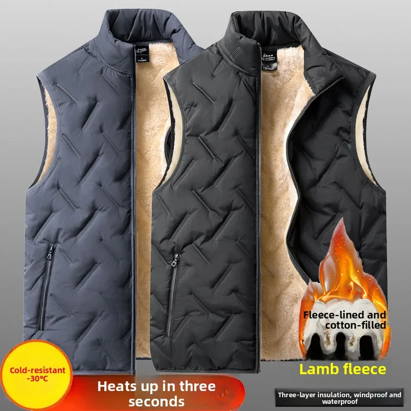 

Men's Fce Lined Thiened Stand Collar Vest Warm Casual Faion Urban Sle Winter Outerwear Zipper Decoration Side ket