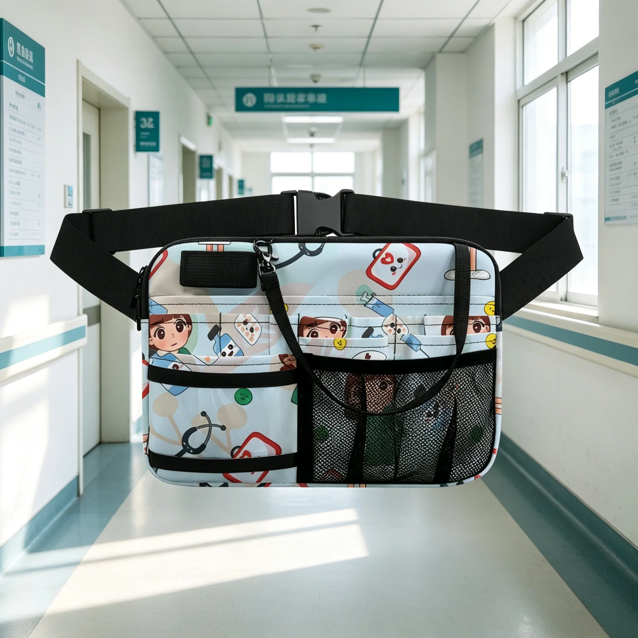 Medical Print Nurse Waist Bag - close-up view