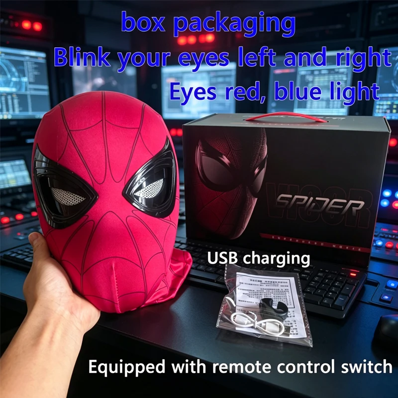 Spider-Man Light /'Up Mask with Motorized Eyes & Ring/' Control 1:1 Scale Wearable Collectible for Cosplay Halloween Xmas Gift
