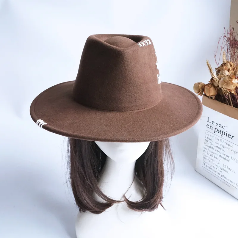 100% Wool Panama Hats for Women Coffee Color Teardrop Felt Fedora Hat Winter Hand Stitched Crushable Travel Water Resistant Hat