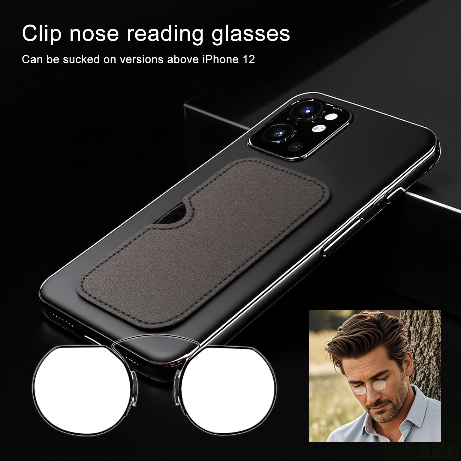 

Reading Glasses for Men Clip Nose Portable with Out Temple Presbyopic Glasses Oval Metal High Quality with Case blue
