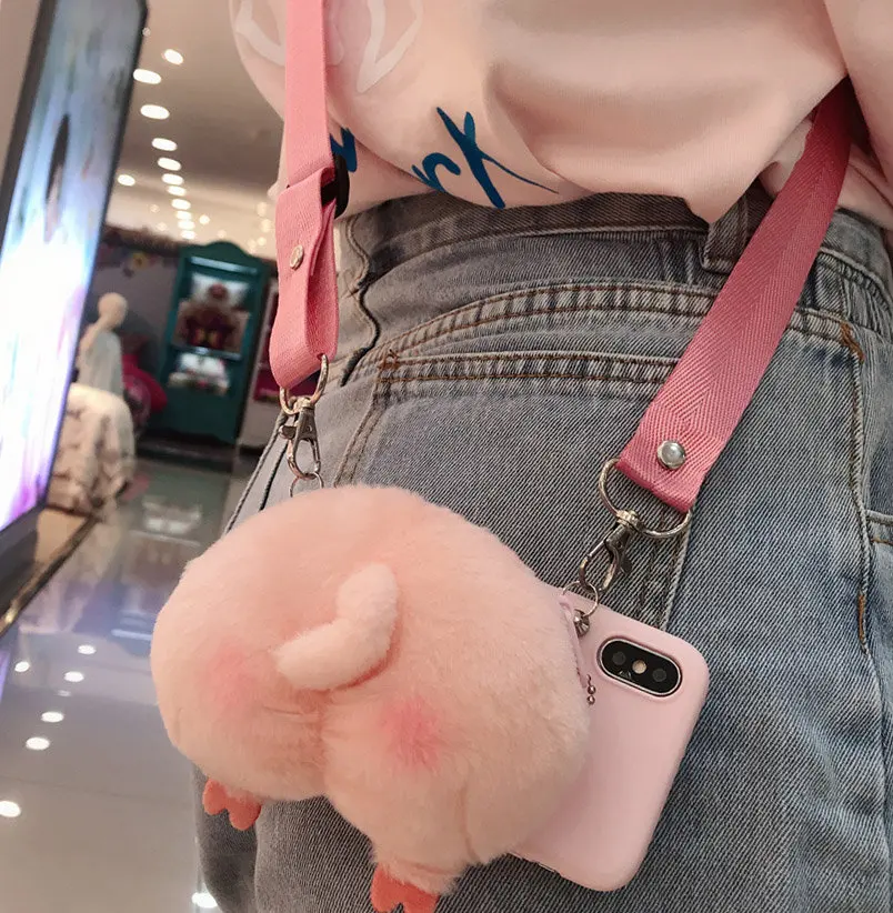 

Cute Coin Purse Piggy Butt Pig Nose Backpackable Crossbody Lanyard Phone Case iPhone 14 13 12 11 Pro Max Case iPhone XS Max Case