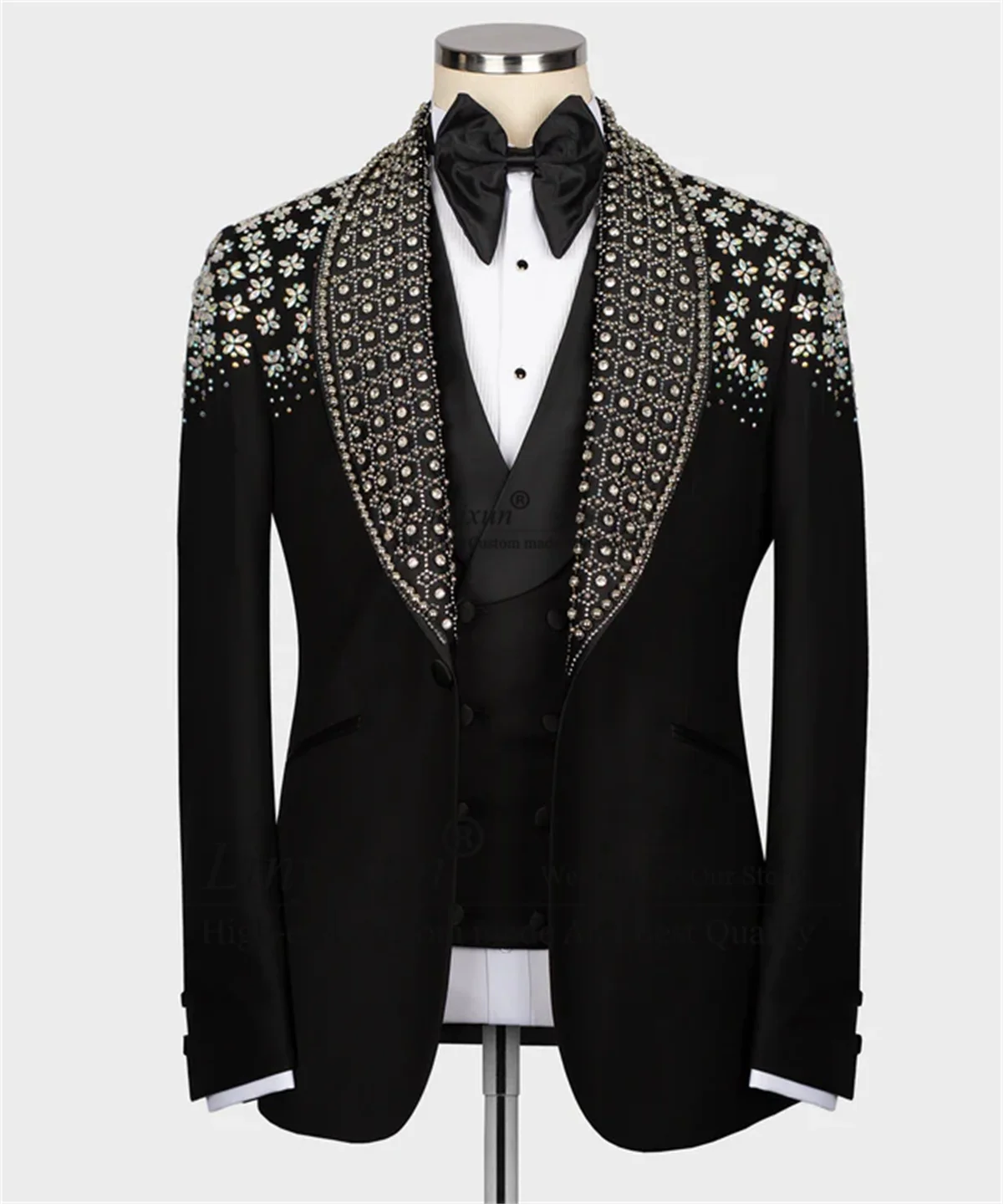 Stunning Beaded Crystals Tuxedos Men Suit 2 Pieces Sets Groom Wedding Slim Fit Formal Male Prom Blazers Customized Costume Homme