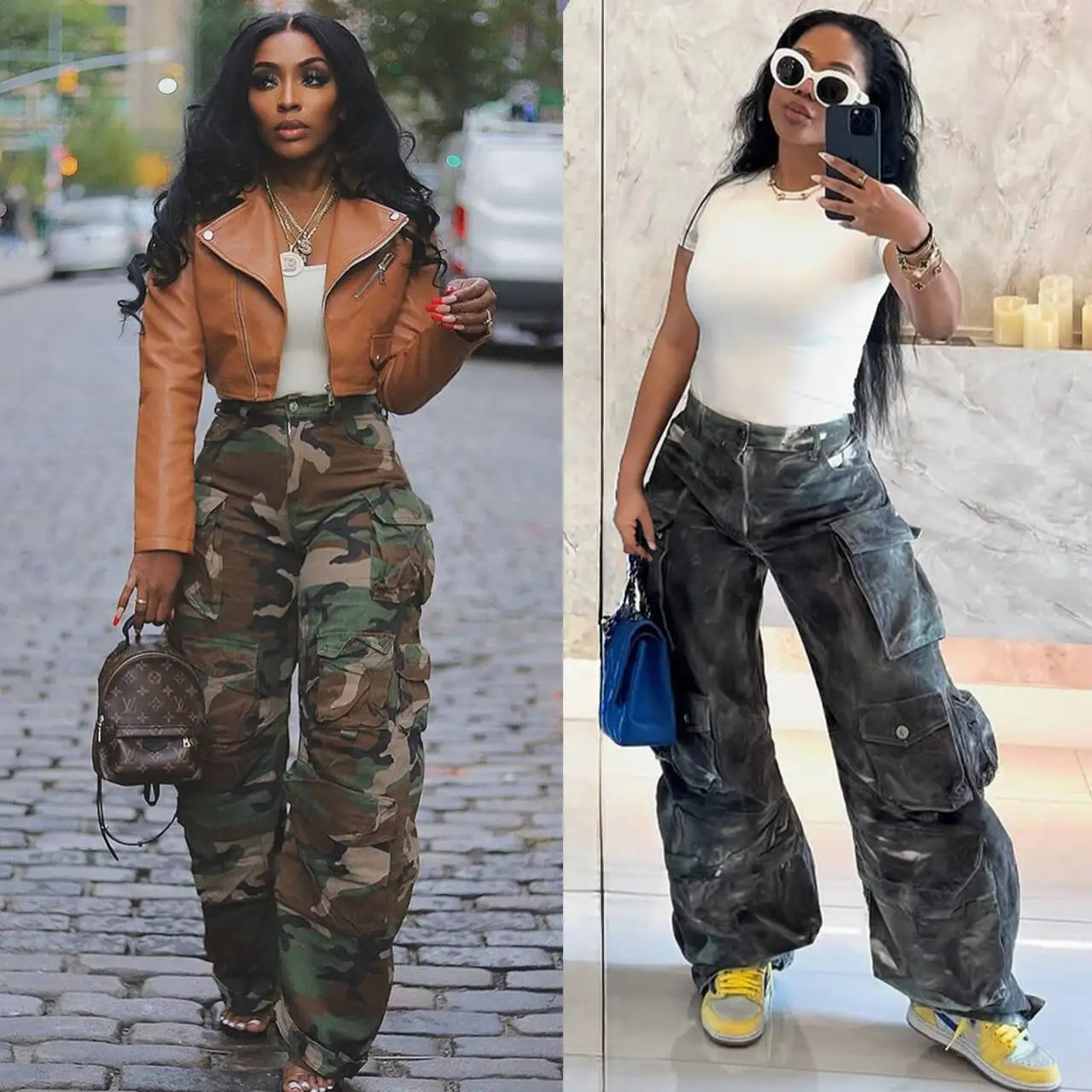 

Women Pants Camo Capris Pocket Button Full Length Zipper Fly Waist Slight Strech Straight Pants Loose Fit Streetwear 2025 Spring