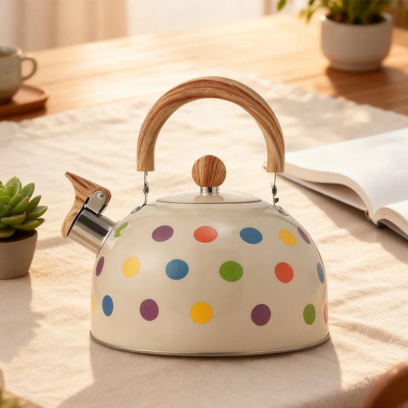 

Stainless Steel Whistling Kettle with Colorful Polka Dots, Large - Capacity Kettle for Home Kitchen, High aesthetic value