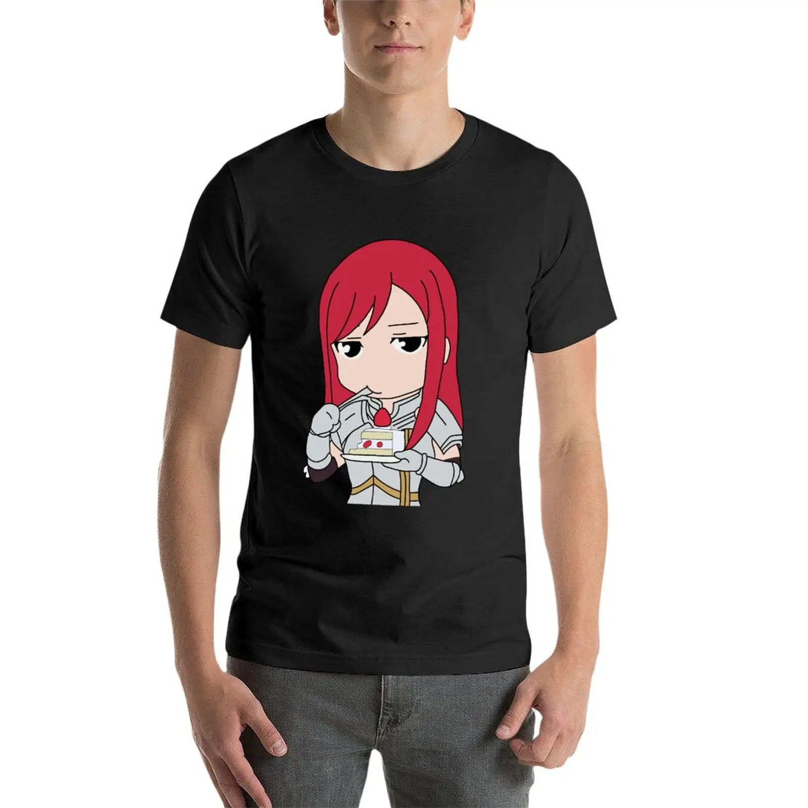 Erza Scarlet eating strawberry cake T-Shirt tops sports fans heavyweights blanks mens t shirt graphic image 4
