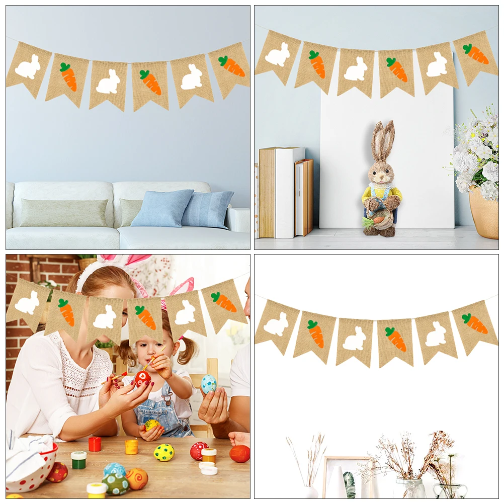 

Easter Dovetail Garland Bunny Carrot Bunting Rabbit Banner Burlap Hanging Ornaments Decor