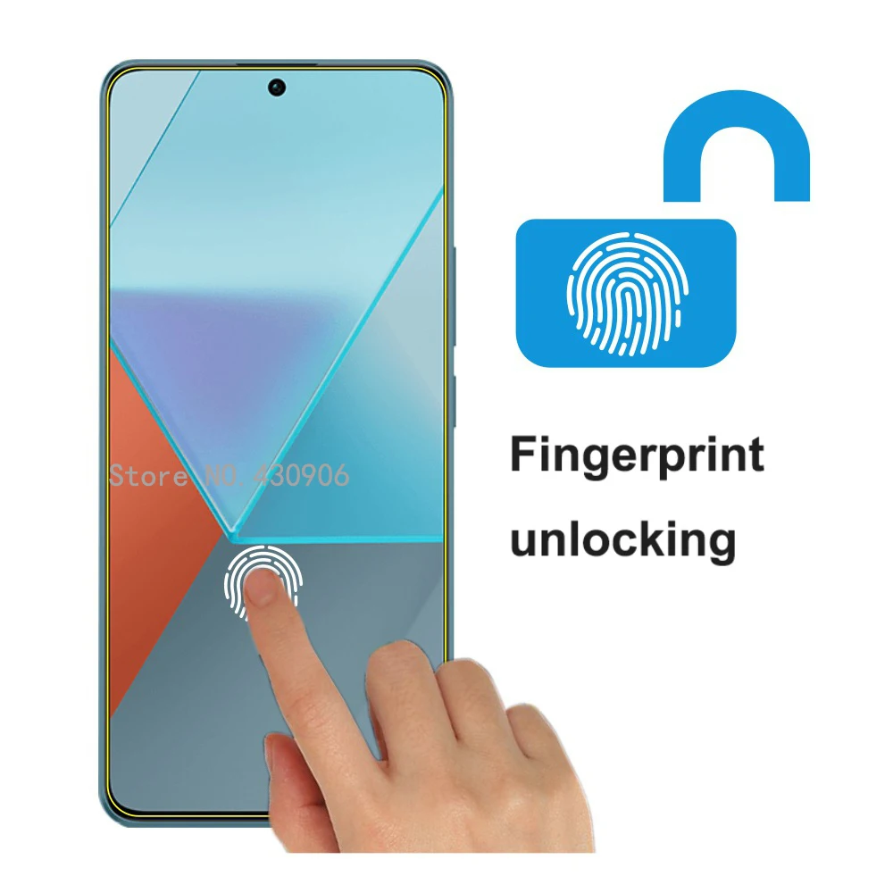 Para Xiaomi Redmi Note 13 Pro 5G Protector de pantalla desbloqueo de huellas dactilares cobertura de pantalla película de vidrio templado transparente borde 9H