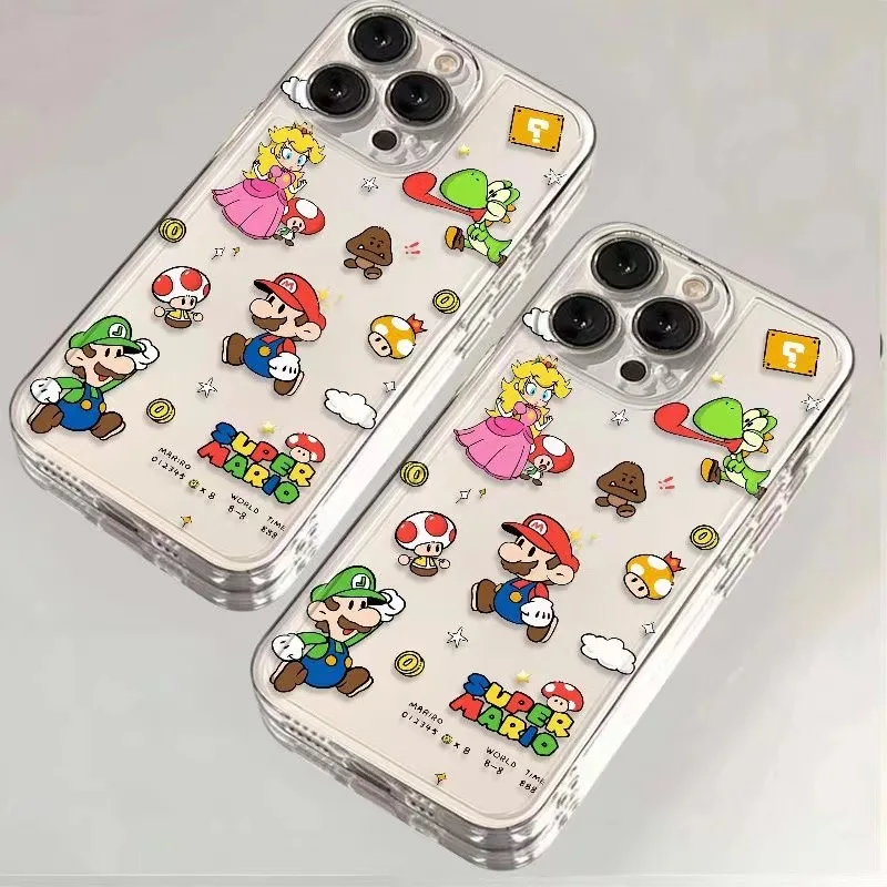 Super Mario Bros Phone Case for Iphone 15 Pro Max 14 13 12 11 Pro Max Anime Transparent Shockproof Cover for Iphone 14pro 13pro