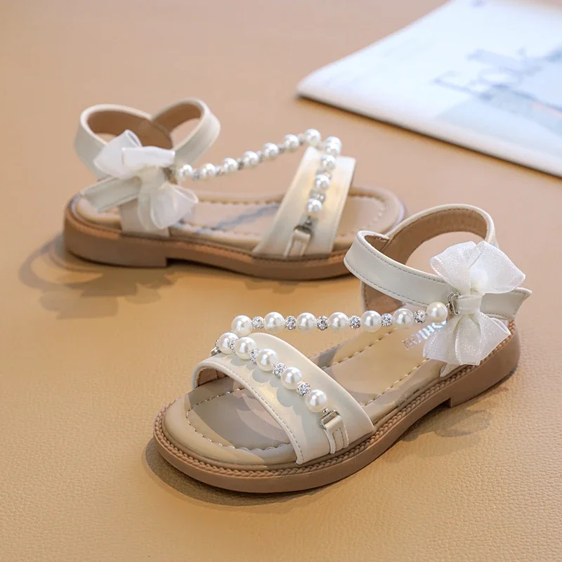 

Summer Girls Princess Beading Sandals Elegant Dress Versatile Kids Sweet Causal Sandals Side Bowknot Children Sandals Fashion
