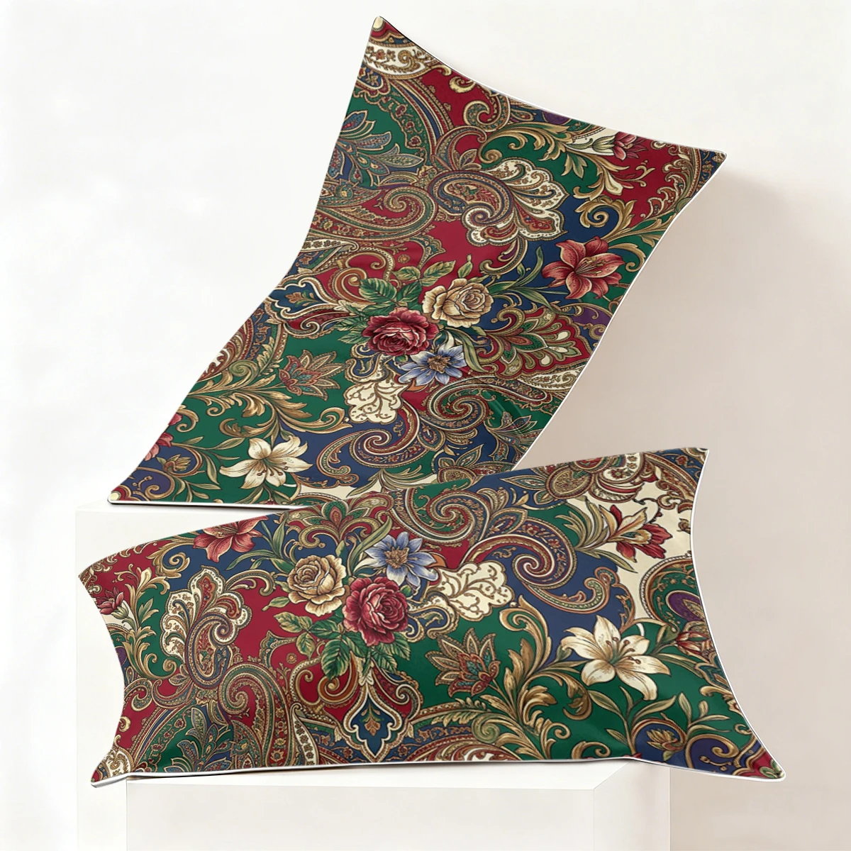 2PCS Vintage Paisley Rose Lily Floral Baroque Scroll Print Satin Pillowcase Silk Pillow Cover Envelope Closure Decor