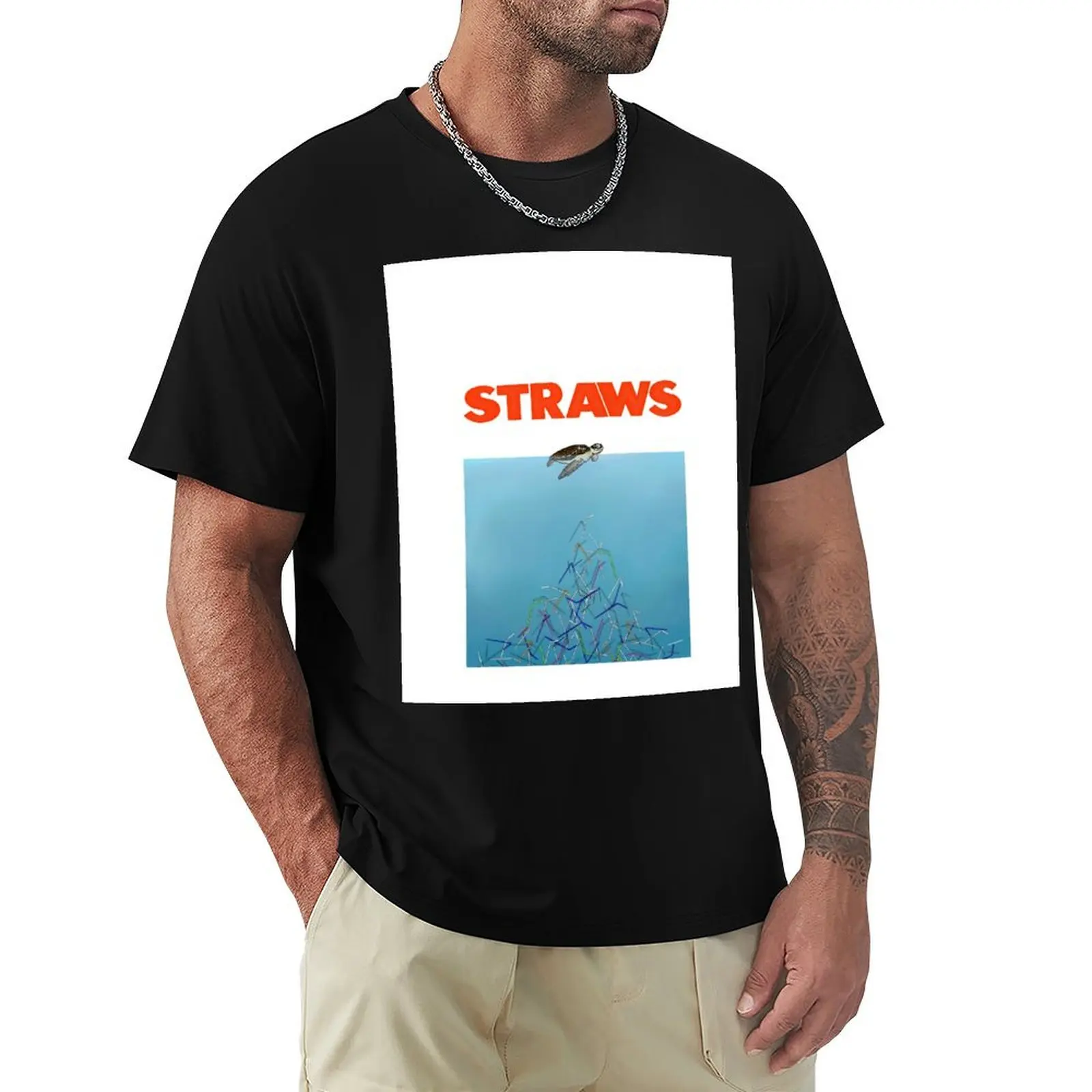 

Turtle Straws Jaws T-Shirt T-shirts oversize summer 2025 custom shirt oversized graphic tee mens clothing