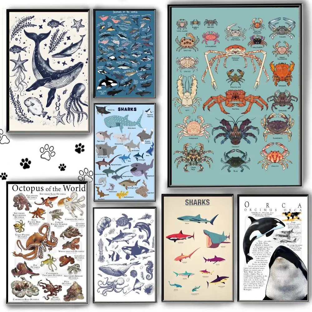 Poster HD Anime Hot Theme Singer/OST/Movie-Waterproof Self-Stick Home Decor Whale and Shark Seashells Turtles Octopus Fish