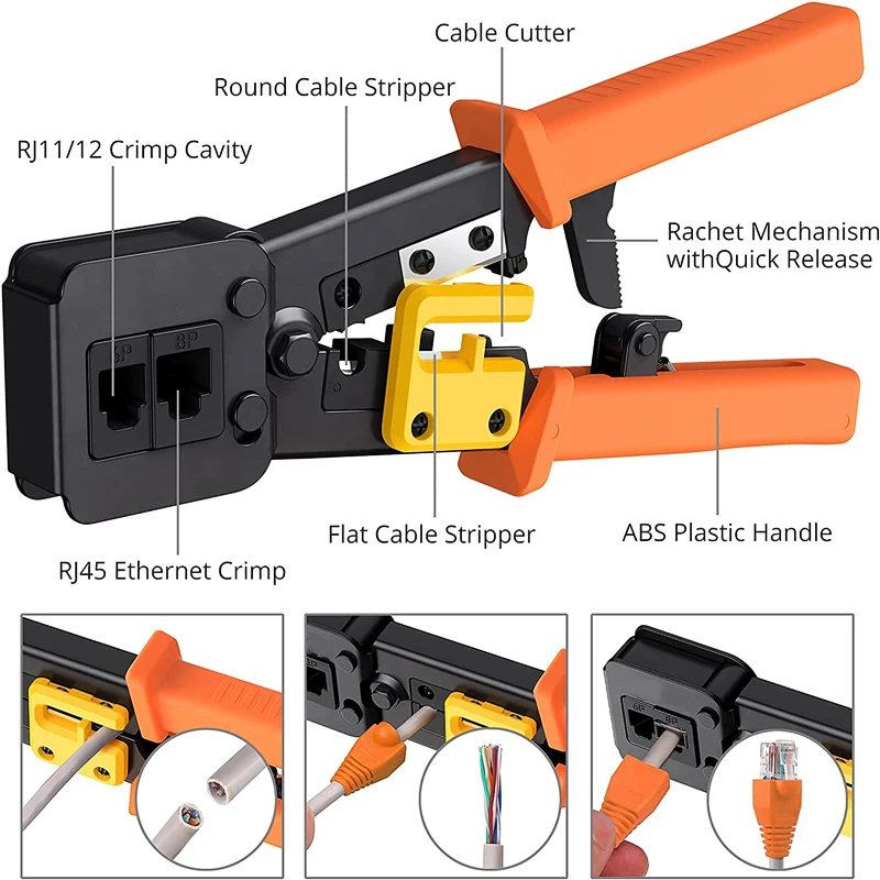 Kit d'outils de sertissage RJ45 pour RJ11/RJ12/CAT5/CAT6/Cat5e, entretien professionnel des ordinateurs, testeur de câbles Lan, Kit d'outils de réparation de réseau