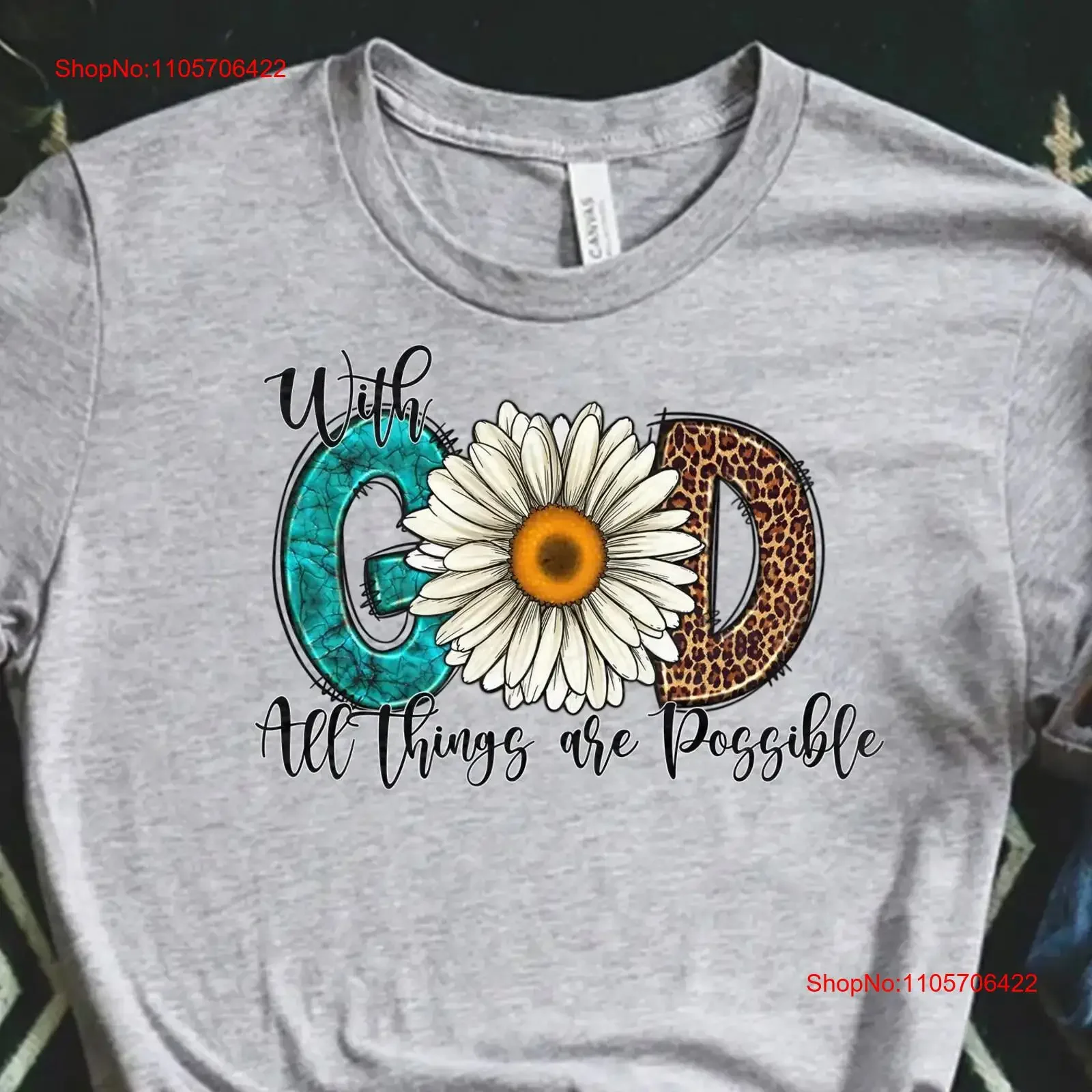 With God All Things Are Possible T Shirt Bible Verse Religious Thanksgiving for Women Flower Prayer vintage Washed fashion