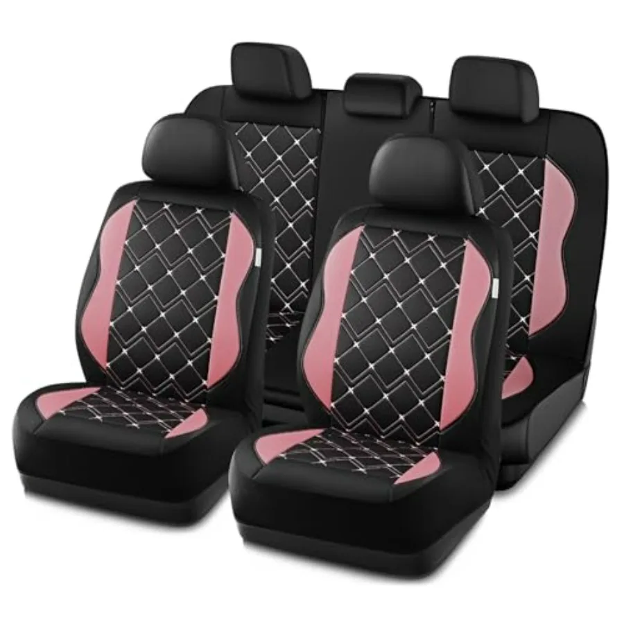 

Premium Leather Car Seat Covers Full Set for Women Girls Airbag Compatible Universal Fit Automotive Seat Covers for Most Cars V