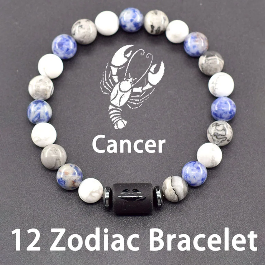 12 Zodiac Constellation Signs Bracelets for Men Women Real Natural Tiger Eye Stone Bead Bracelet Leo Taurus Charm Couple Jewelry
