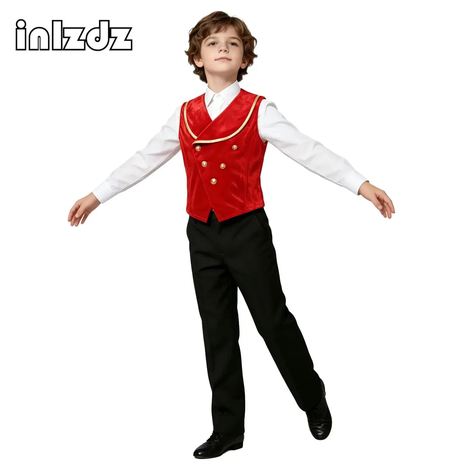 Gilet médiéval en velours pour garçons, avec col à revers métallique, sans manches, style victorien, idéal pour Halloween, les déguisements de prince et les soirées à thème.