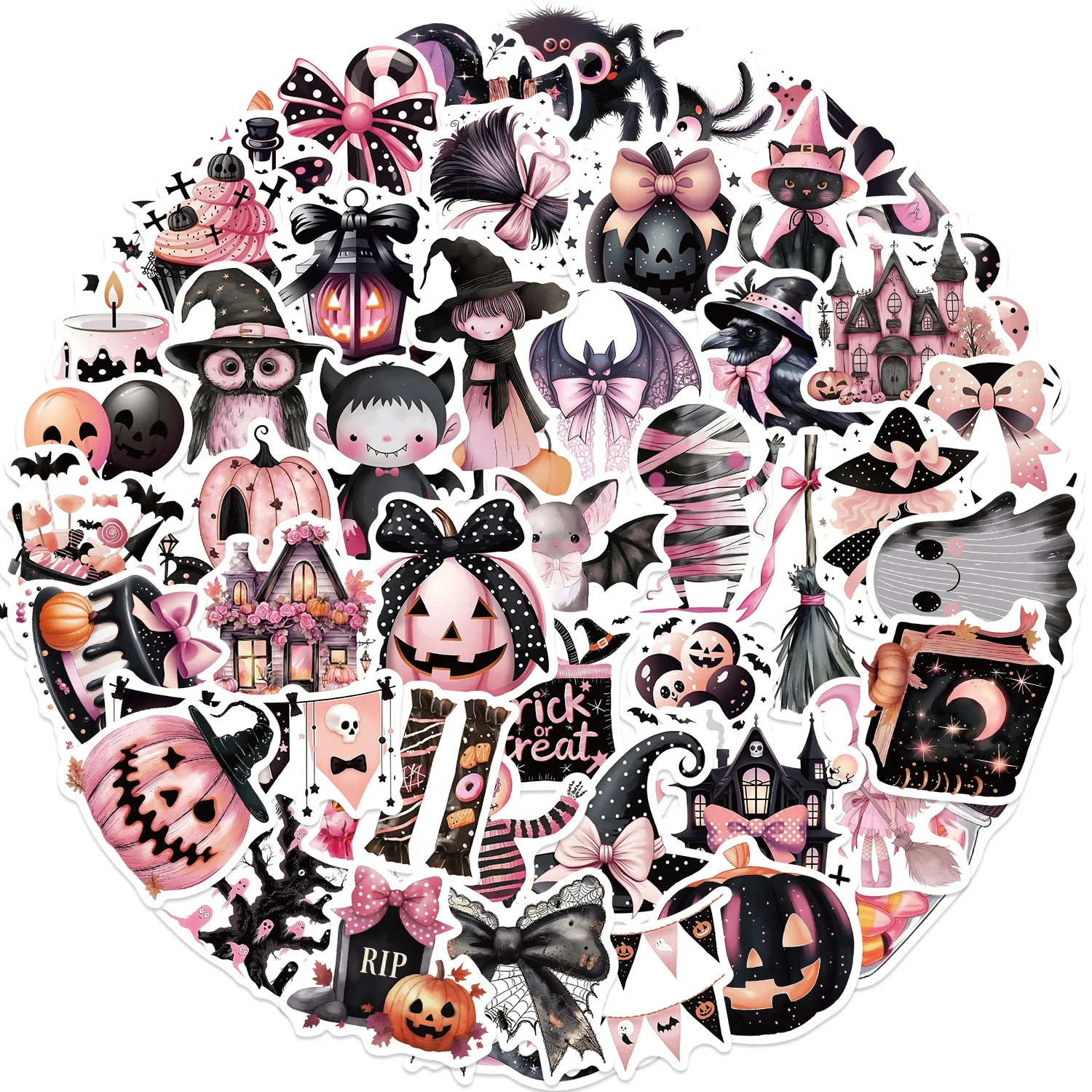 

50PCS Cartoon Black Pink Halloween Graffiti Sticker Decorative Guitar Notebook Suitcase DIY Waterproof Toys Gifts Sticker