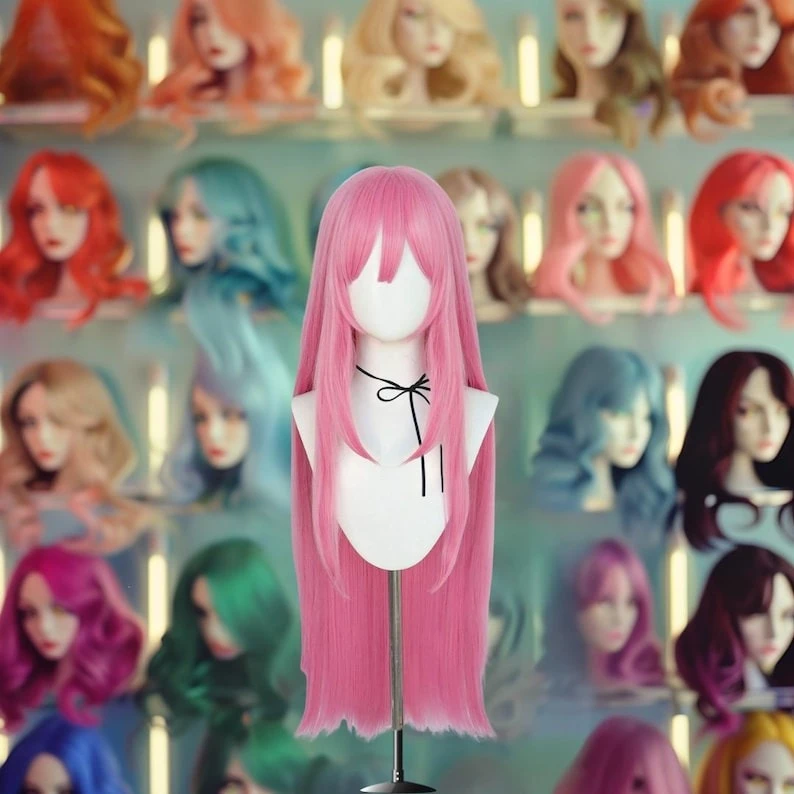 

Удлиненный парик с розовой челкой, синтетическое волокно, термостойкий аниме-персонаж, парик для косплея, вечерние