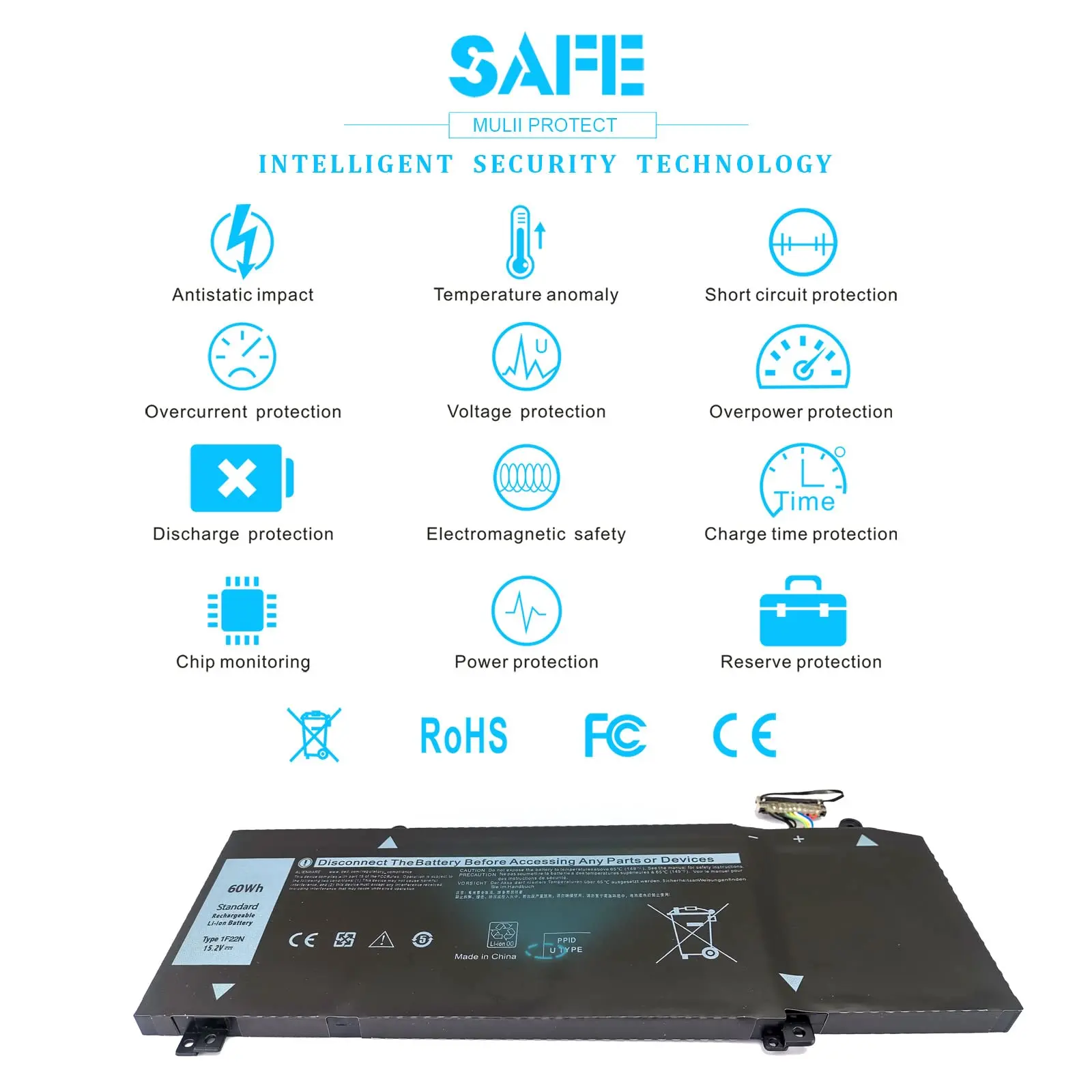 1F22N Laptop Battery for Dell Alienware M15 P79F M17 R1 P37E P37E001 G7 7590 7790 G5 5590 D2783W D2743B D2843W HYWXJ JJPFK 60Wh