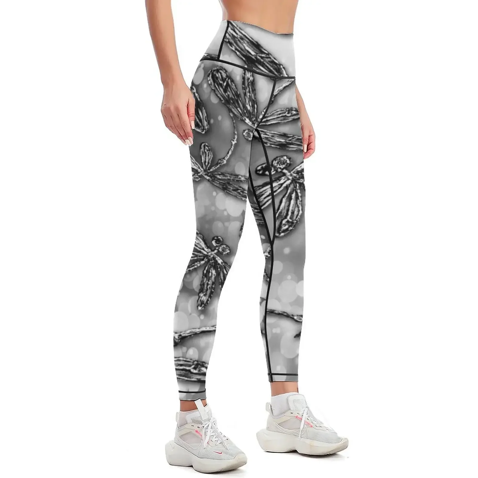 Dragonfly Bubbles Black n White Leggings gym clothing Women's high waist workout clothes for workout shorts Womens Leggings