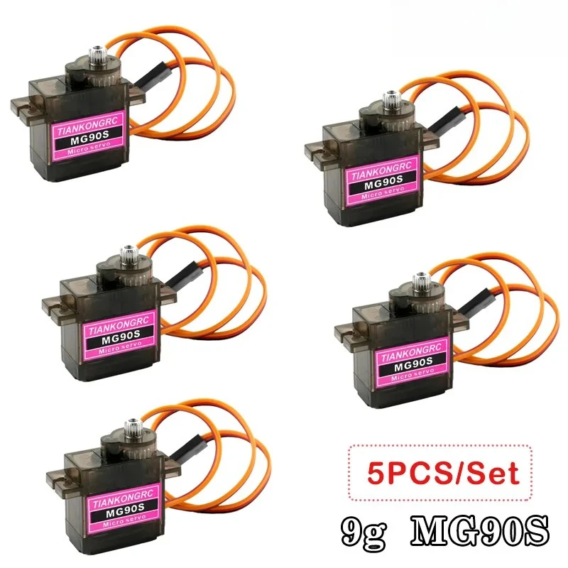 

5PCS/Set 9G MG90S Digital Servo Brush Motor Metal Gear 180°/270° Angle-controllable 360° Continous Rotation 4.8-6.0V Micro Servo