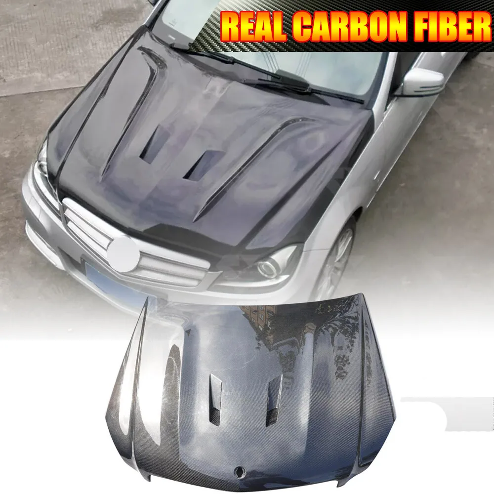 For Benz C Class W204 C180 C200 Base 2012-2014 REAL CARBON Front Hood Bonnet Cover Car Accessories