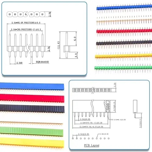 Kit de conector de cable de puente macho y hembra de 2,54mm, cabezal de PCB de una sola fila, Conector de 40 pines macho y hembra