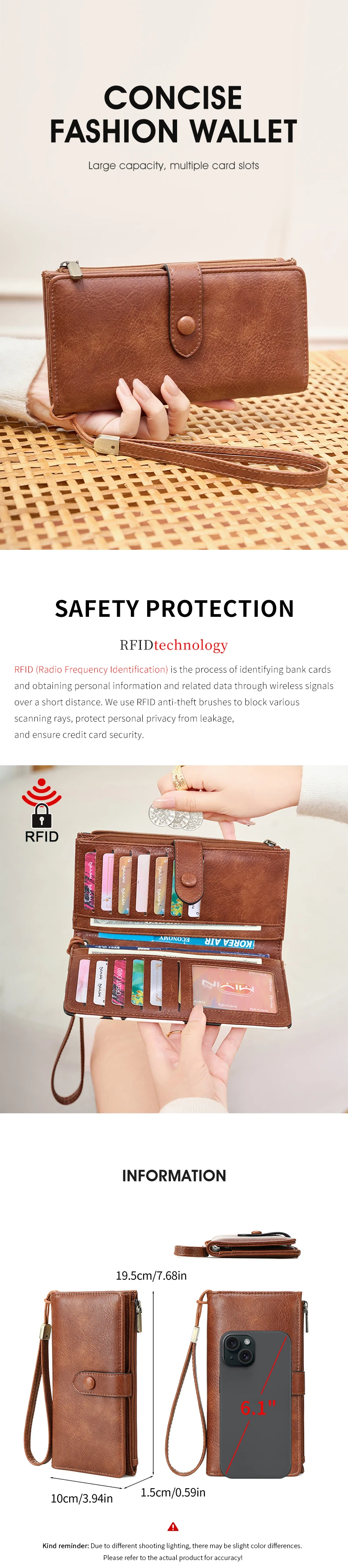 Ultradünne Tragbare Bi-Fold Damen-Geldbörse RFID-geschützter Kreditkartenhalter/Clutch Minimalistischer Multifunktionaler Münzbeutel – Detail 1