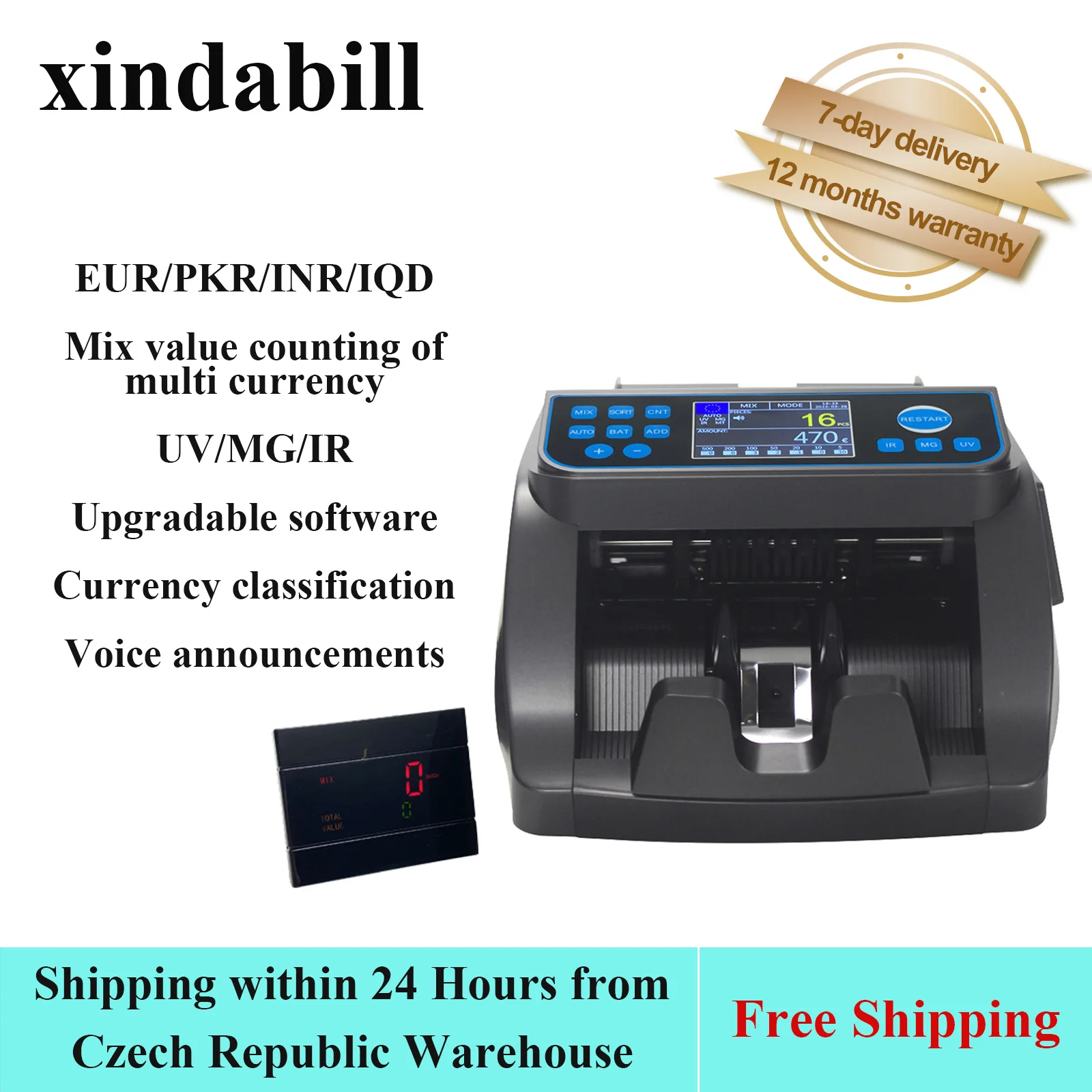 PKR/EUR/INR/IQD Mix Value Money Counting Machine Fake Cash Bill Detector 6000E Banknote Counters Free Shipping