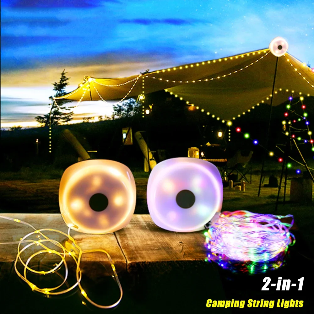 Camping String Lights,33Ft Light with Lanterns (2 in 1 Design),Camping Lights 2000mAh,IPX6 Waterproof,Rechargeable Flashlights