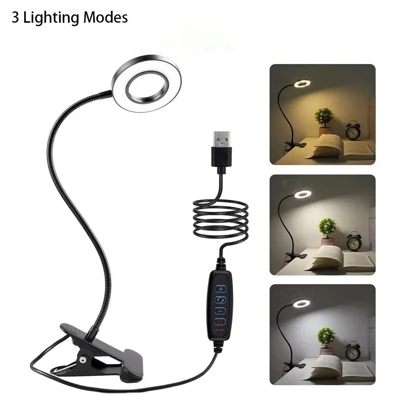 48 LED USB Book Light Clip Desk Lamp Reading Light With 3 Color Mode 10 Brightness Dimmer 360° Flexible Gooseneck Bed Night Lamp