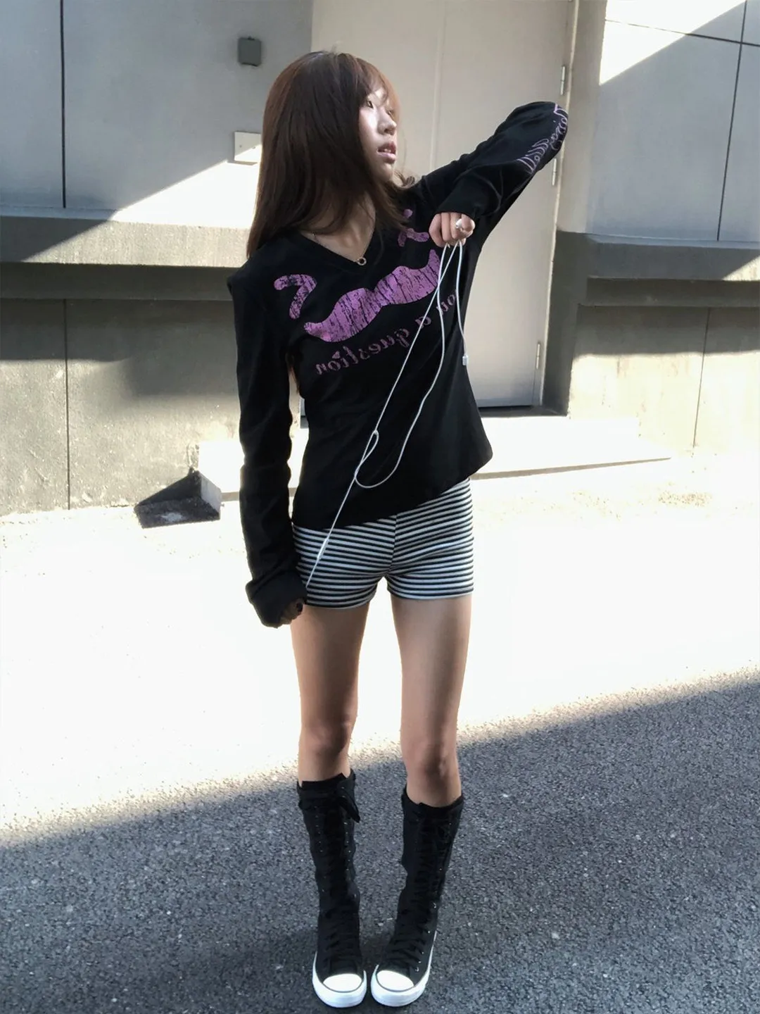 Y2K Subculture Women's Slim Fit Long Sleeve T-Shirt V-Neck Base Shirt Early Autumn New Style Light Y2K Wind Casual Style