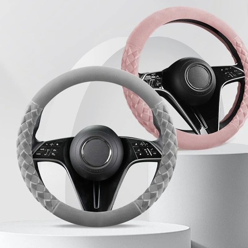 

Car Steering Wheel Cover Soft Suede Universal Car Handle Wrap Winter Warm Comfortable Anti Slip Wrap Interior Decor Accessories