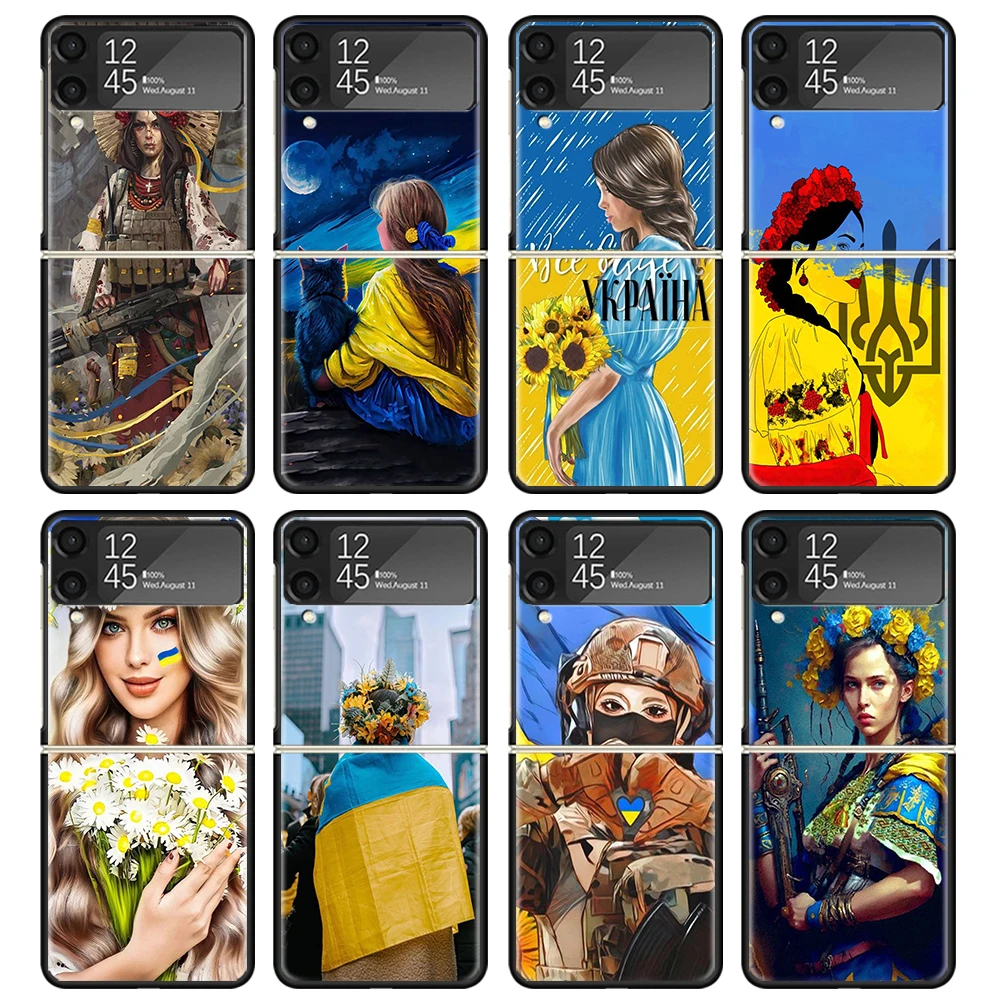 Ukraine Ukrainian Girl Case For Samsung Galaxy Z Flip 4 5 3 z Flip5 Flip4 5G Hard Phone Cover Flip3 Split Folding Black Plastic