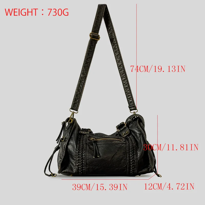 Vintage Large Capacity Women Handbag Soft Pu Leather Tote Bag Retro Washed Leather Shoulder Crossbody Bags Quality Punk Bag