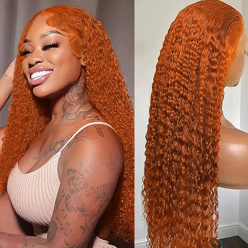 38 بوصة الزنجبيل البرتقال موجة المياه الدانتيل الجبهة باروكة من شعر طبيعي 13x4 13x6 موجة عميقة الدانتيل الباروكة الأمامية شعر بشري مجعد 200 الكثافة