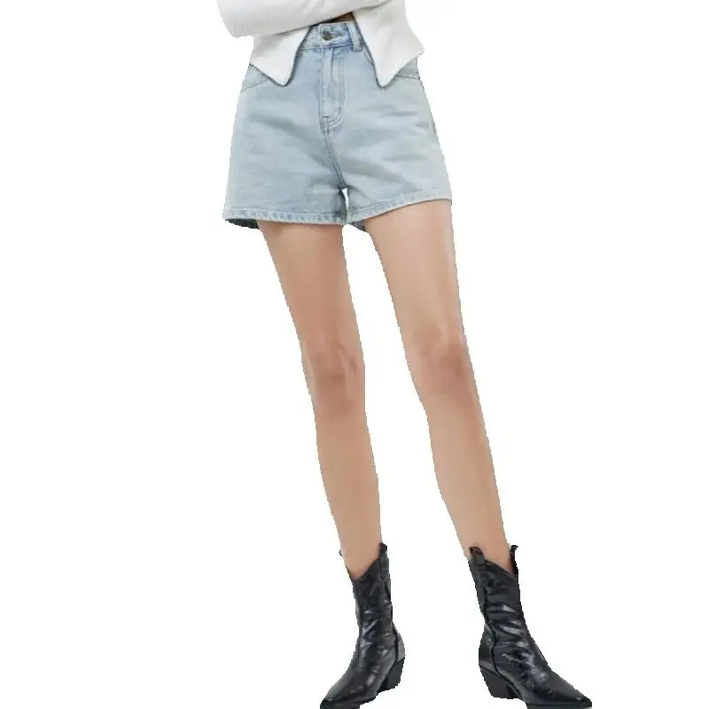 Blue high waist wide leg casual shorts Ladies 2025 spring/summer new loose hot pants A-line thin wide leg denim shorts