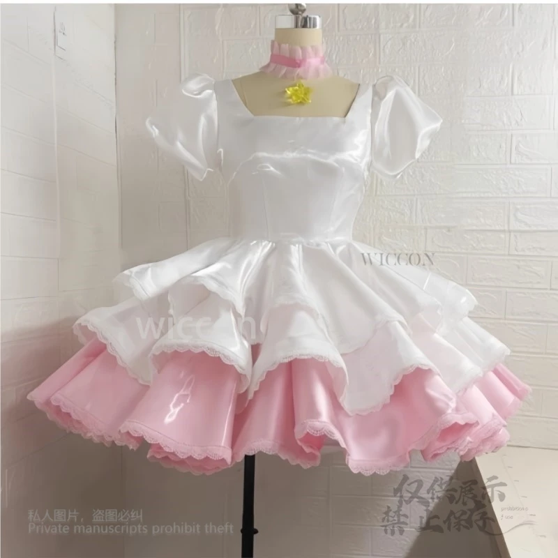 Аниме Kinomoto Sakura косплей ослепительный костюм Сакура сладкий розовый белый боевая форма прекрасное платье парики женский наряд на Хэллоуин