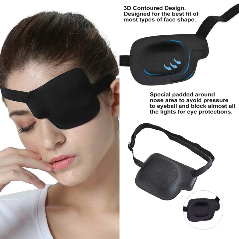 1PCS 3D Foam Black Single Eye Patch Adjustable Groove Eyeshades Concave Patch For Lazy Eyes Medical Use
