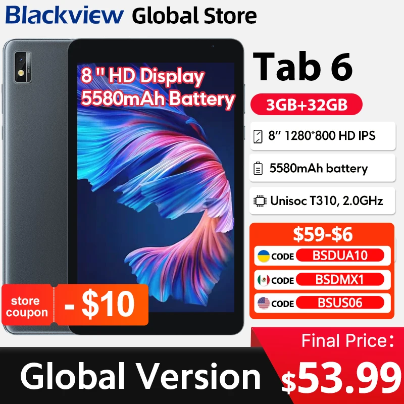 Blackview Tab 6  Tablet  8'' HD Display 3.5mm jack 5580mAh Battery WiFi 5MP Camera Android 11 E-reader Pad PC