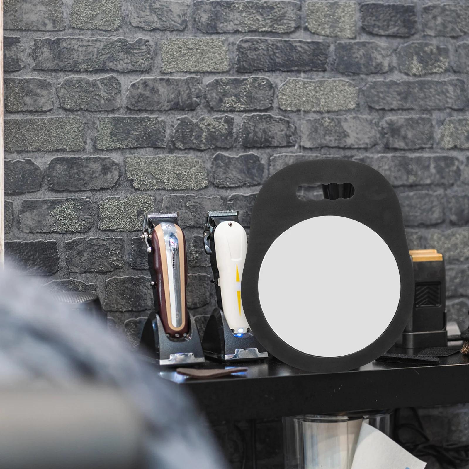 Handheld Rearview Large Salon Mirror Size Black Vintage Self Cut Pocket Back Hair Mirror Durable Salon Barber Tool